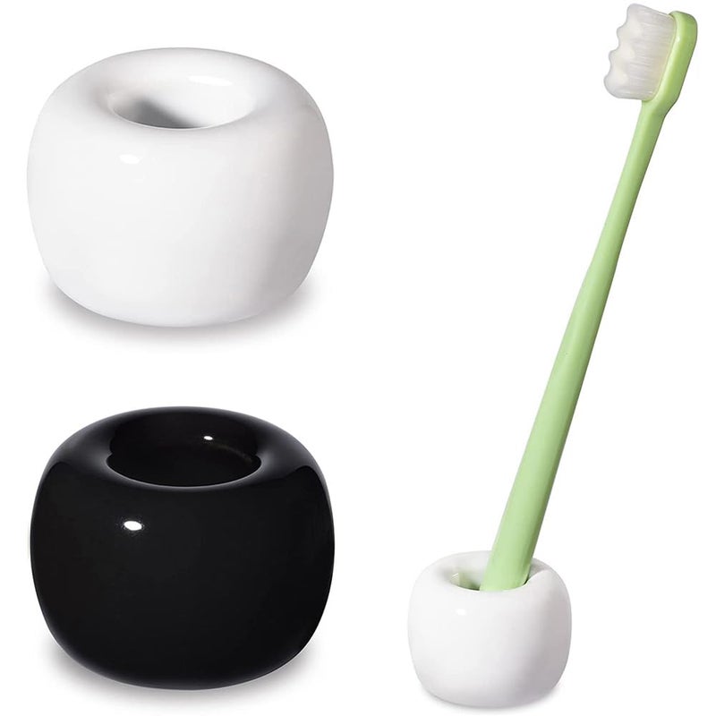 HalfofLife Mini Ceramics Toothbrush Holder Stand for Bathroom Vanity Countertop, Handmade Couple Toothbrush Head Holder, Shaver Holder and Office Pen Holder, Black&White, Pack of 2 - Image 1